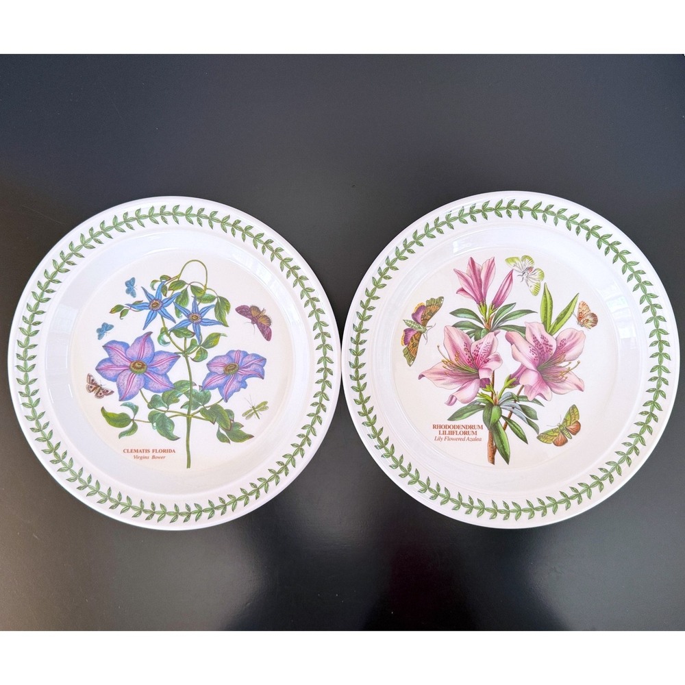 2 Botanic Garden Portmeirion 10.5" Plate Clematis Florida & Rhododendrum Liliifl